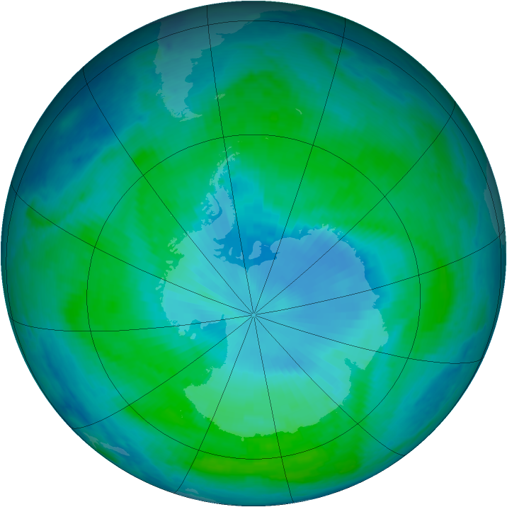 Antarctic ozone map for 16 January 1999